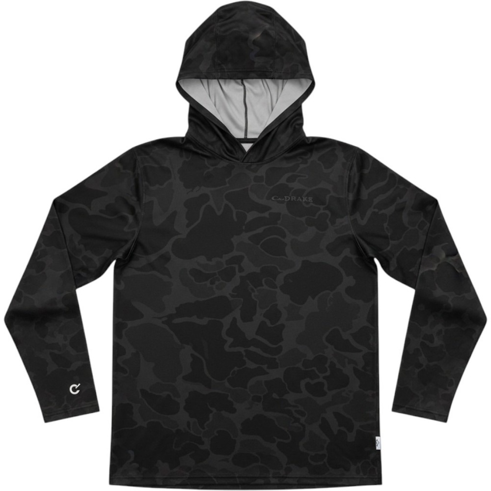 Drake Waterfowl Kids Large Black Camo Performance Sun Hoodie Long Sleeve Shirt